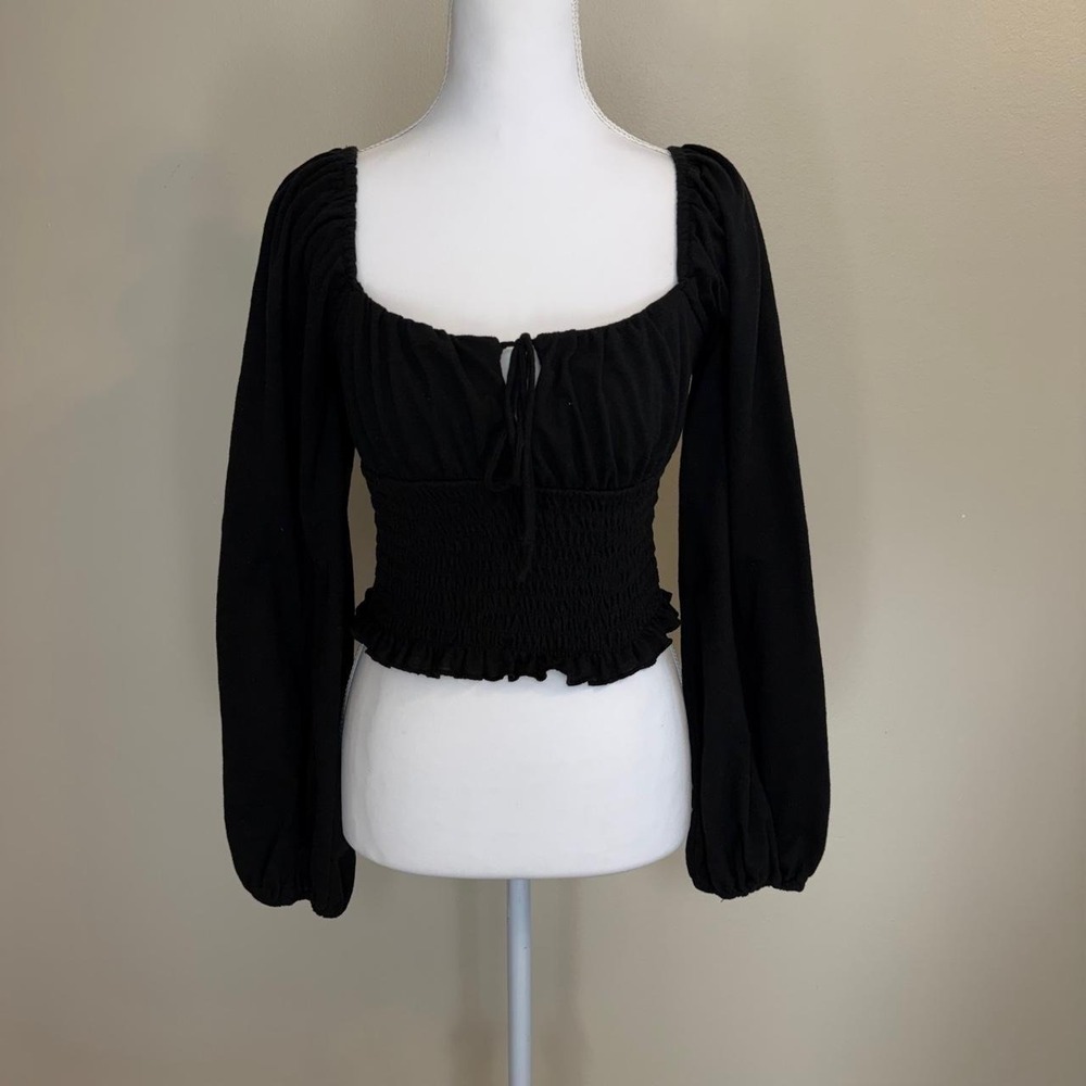 Square Neck Smocked Milkmaid Long Sleeve Top Womens S Balloon Sleeve Cottagecore